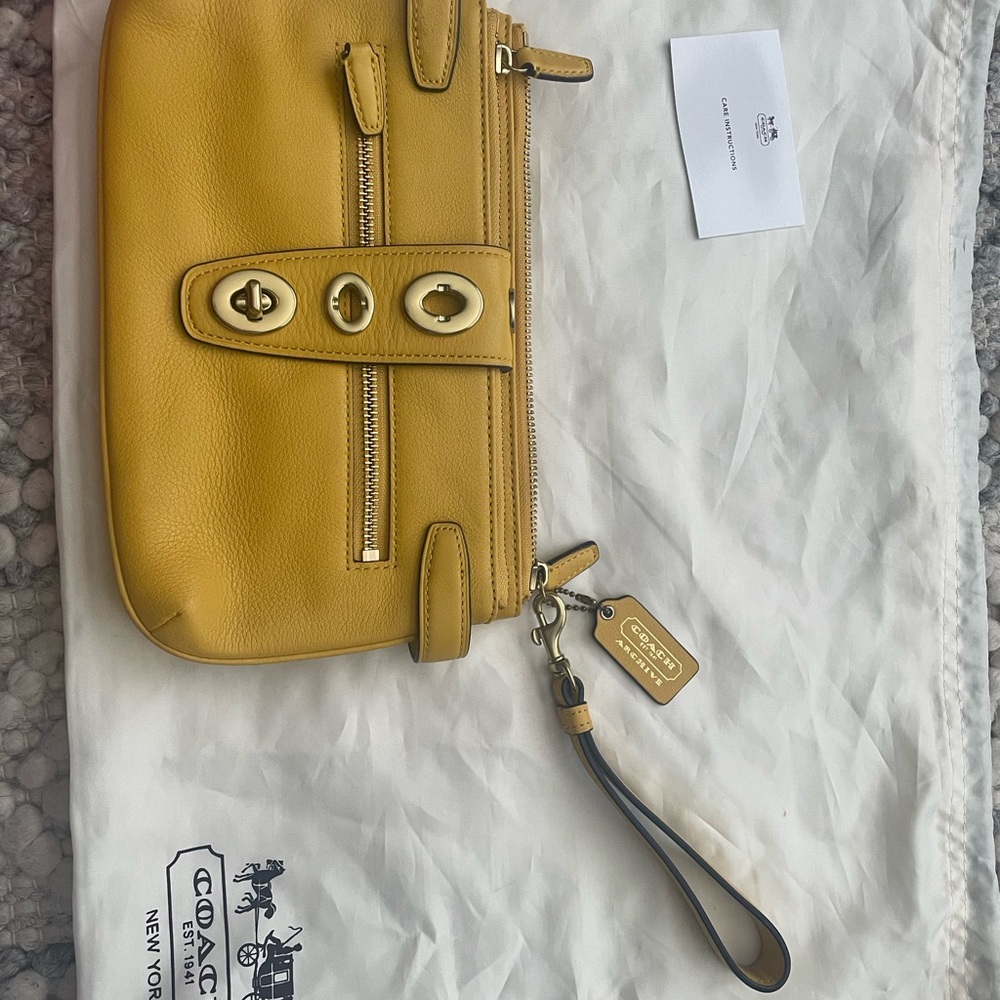Coach Yellow Leather Clutch with Turnlock Closure
